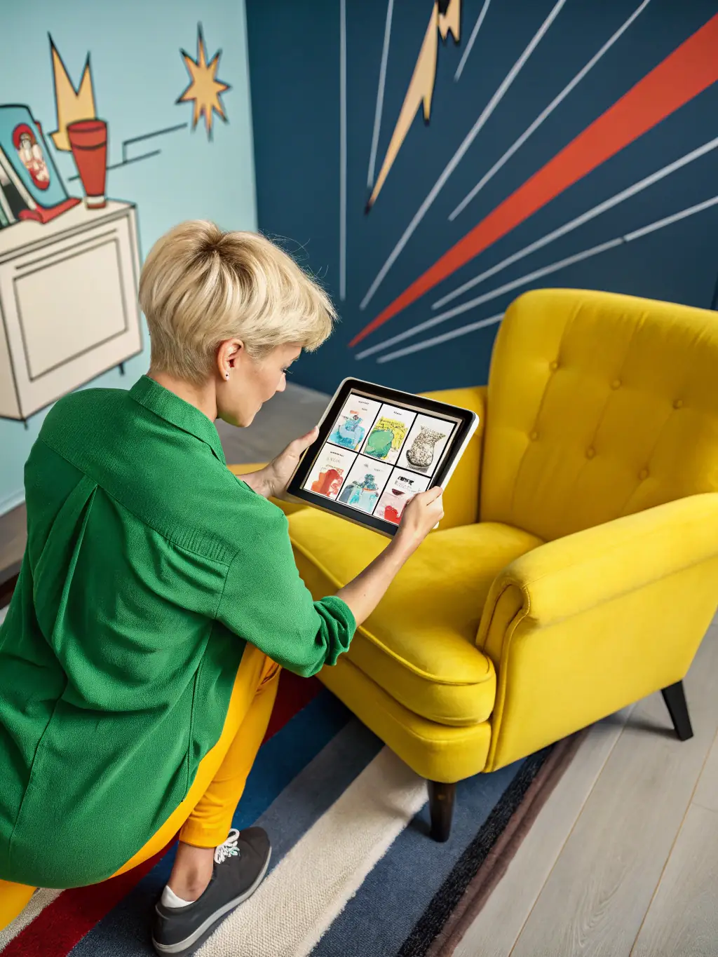 A customer using an AR app to visualize furniture in their home before making a purchase, illustrating increased sales potential.